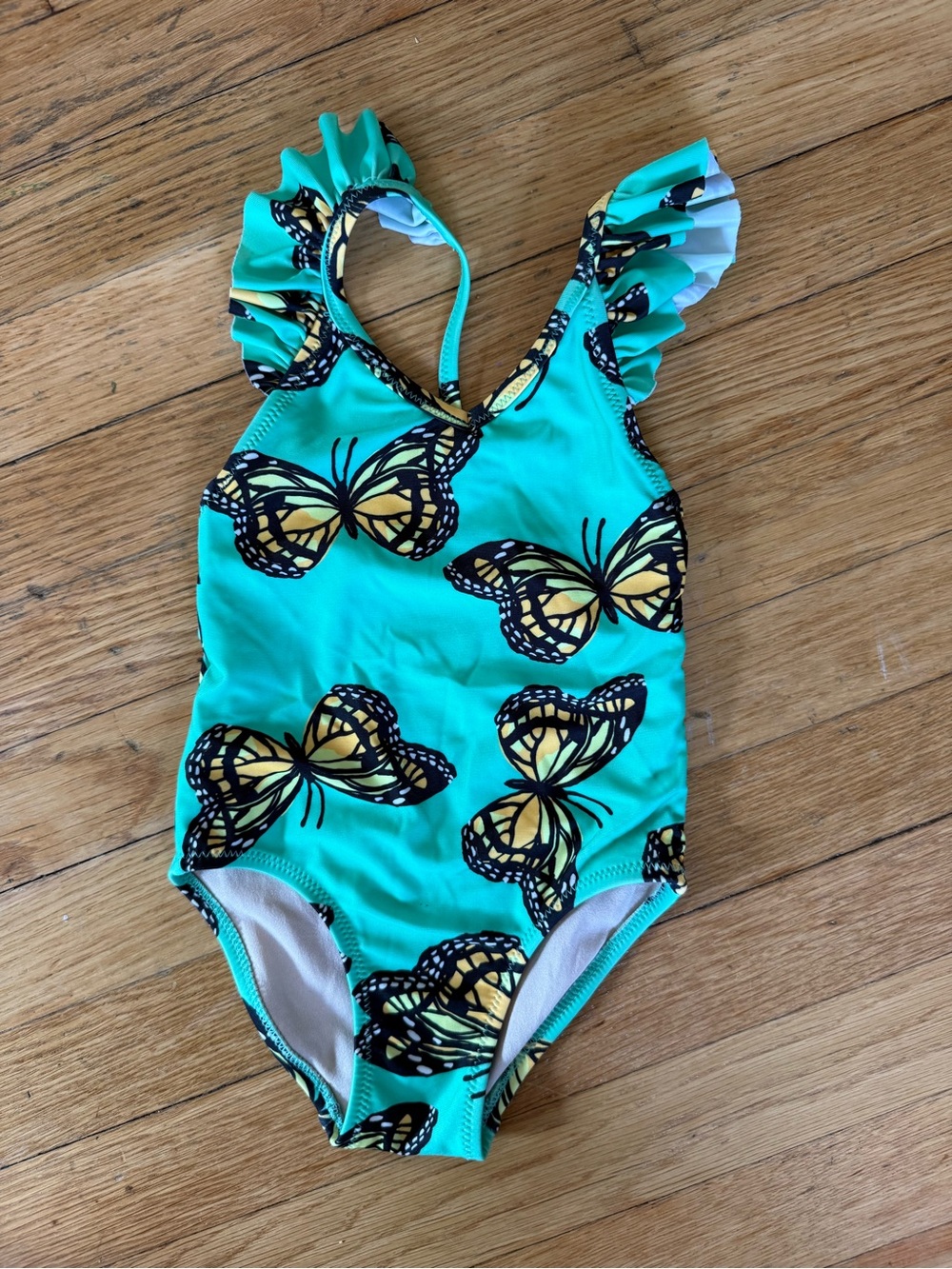 Tea Collection Turquoise One-Piece Swimsuit with Yellow Butterfly Print